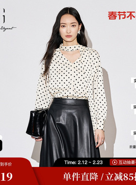 XG/雪歌XK321011B692波点长袖衬衫2025秋季新款绑带设计V领上衣女