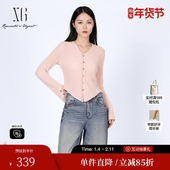 女装 粉色小香修身 收腰打底开衫 雪歌XL111015A516V领长袖 针织衫