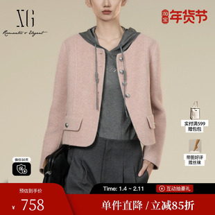 XG/雪歌XK410027A216短款加厚毛呢外套2025冬季新款绵羊毛大衣女