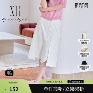 新款 春季 白色通勤A字裙女 雪歌XJ103014A551腰带搭配半身裙时尚