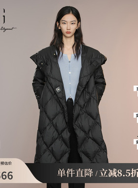 XG雪歌XK306002A690黑色中长款羽绒服2025秋季新款连帽鸭绒外套女