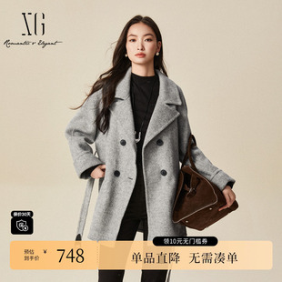 新款 冬季 毛呢外套时尚 绵羊毛大衣女 雪歌XJ410037A782灰色长袖