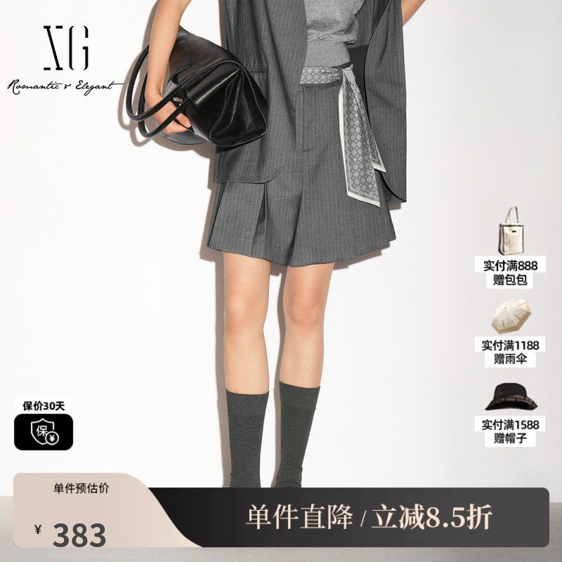 XG/雪歌XL302012B199灰色条纹A字休闲短裤西装薄裙裤通勤简约女装