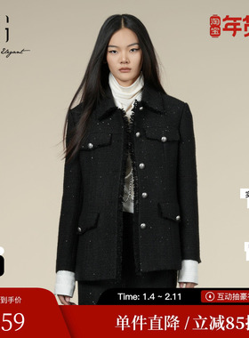 XG雪歌XK407009A790小香风绵羊毛外套2025冬季新款中长流苏外套女