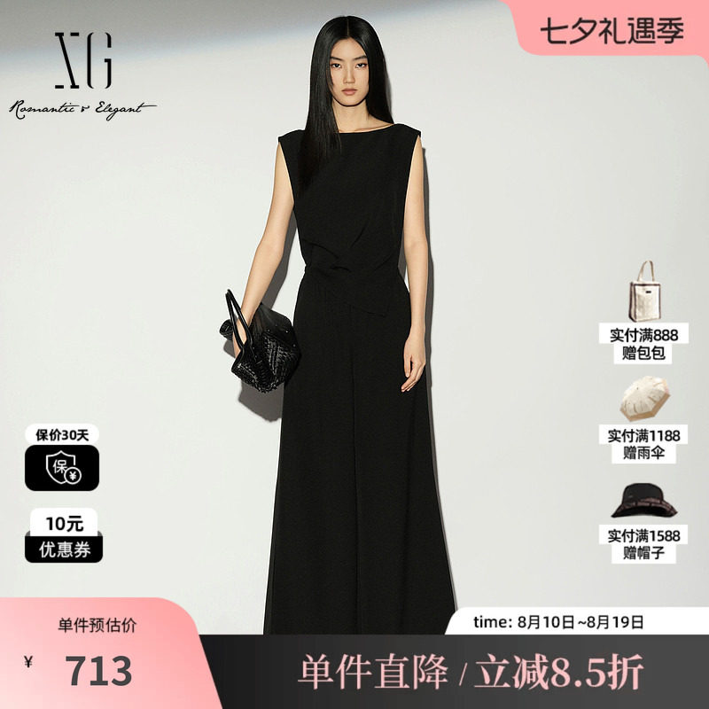 XG/雪歌XL202012A290 黑色无袖背心连体裤收腰高腰休闲阔腿长裤女