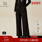 系带直筒长裤 女 冬季 新款 雪歌XJ402059A690黑色宽松休闲裤 时尚