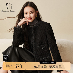 新款 冬季 毛呢外套时尚 绵羊毛大衣女 雪歌XJ407028A690黑色长袖