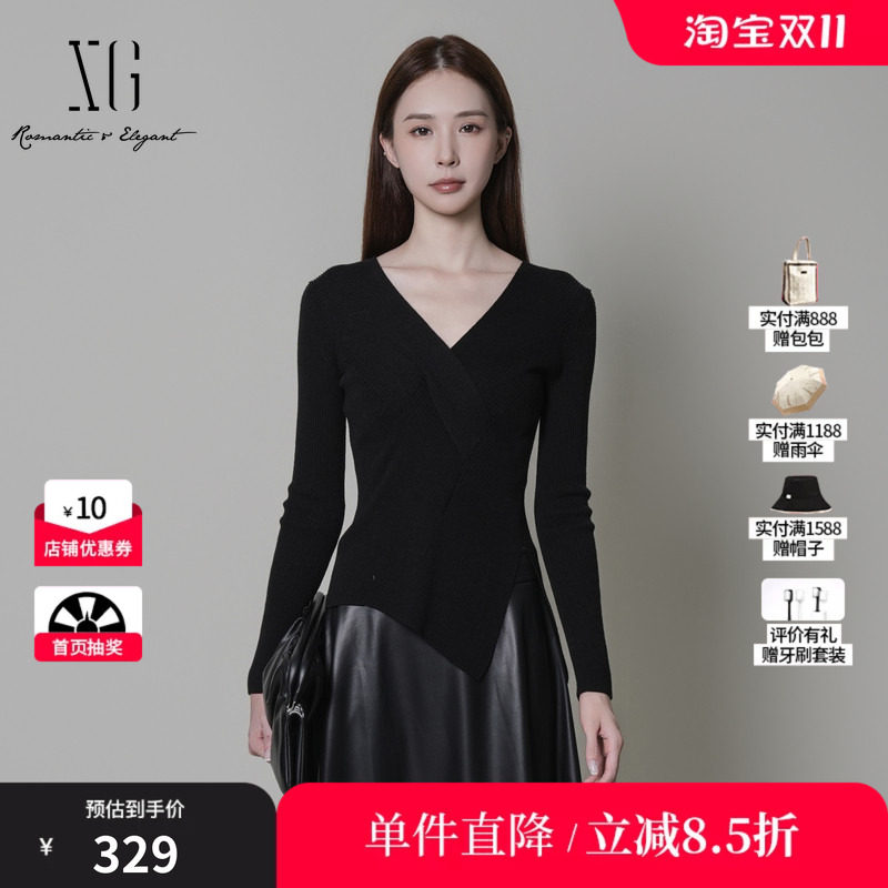 XG/雪歌XK411073A990 修身设计长袖针织衫螺纹设计打底毛衣毛衫女