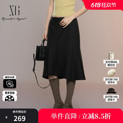 XG/雪歌XK303012A290淑女风高腰半身裙2025秋季新款收腰A字裙女装