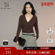 XG雪歌XK301007A572深咖色长袖 上衣女 V领设计薄款 T恤2025秋季 新款