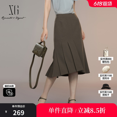 XG/雪歌XK303018A172通勤高腰半身裙2025秋季新款不规则中裙女装
