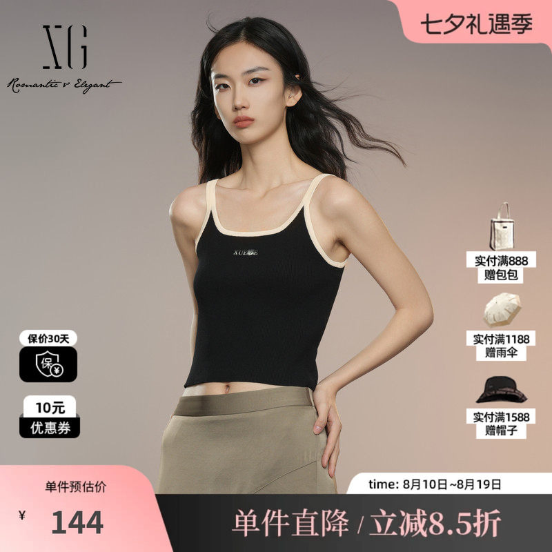 XG雪歌XK311010A190字母印花背心2025秋季新款黑色休闲吊带内搭女