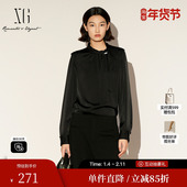 飘带上衣女装 2026春季 新款 雪歌XL121007A190黑色立领长袖 衬衫