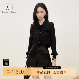 雪歌XJ321029A290黑色街头风衬衫 通勤长袖 时尚 新款 上衣女 秋季