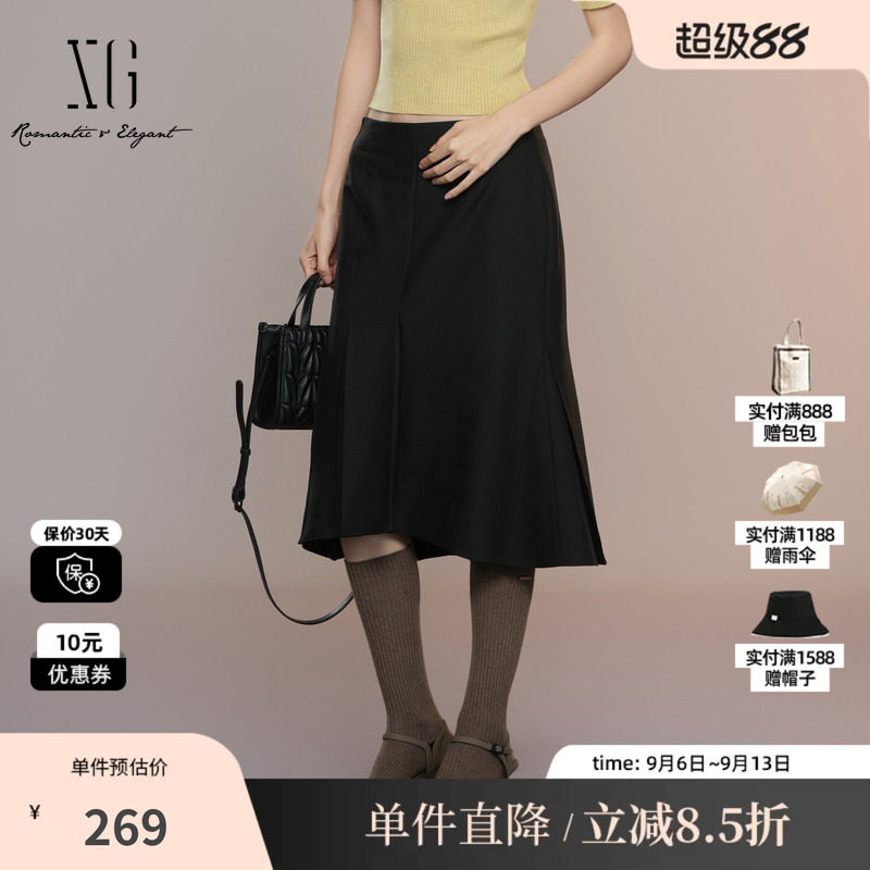 XG/雪歌XK303012A290淑女风高腰半身裙2025秋季新款收腰A字裙女装