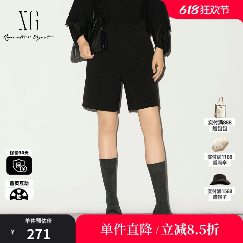 XG/雪歌XL102013A290直筒西装五分裤中裤阔腿外穿通勤休闲短裤女