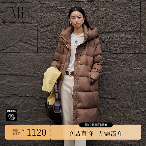 XG/雪歌XK406051A572长款鹅绒羽绒服2025冬季新款长袖保暖外套女