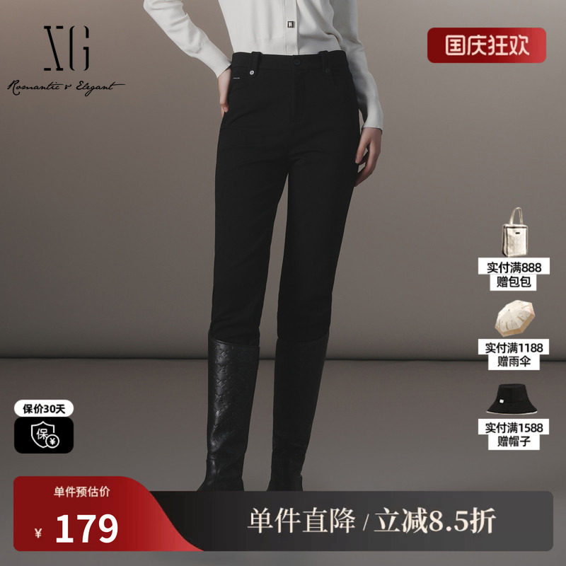 XG雪歌XJ402057A490黑色修身休闲裤时尚冬季新款高腰弹力铅笔裤女