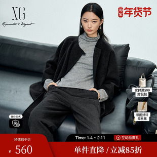 XG/雪歌XL410651A890山羊绒毛呢外套2025冬季新款绵羊毛大衣女装