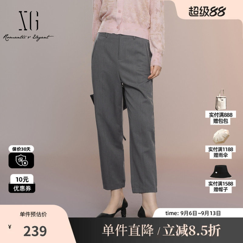 XG/雪歌XK302011A383深灰色休闲裤2025秋季新款口袋设计直筒裤女