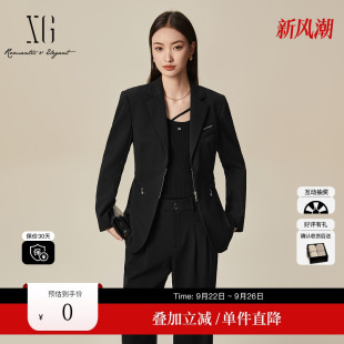 新款 雪歌XL107030A390黑色休閑西裝 2025秋季 外套女 綿羊毛長袖