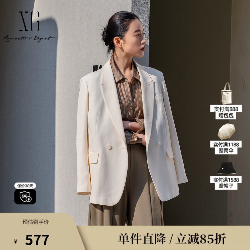 XG/雪歌XL107007A191米白色西装2026春季新款中长款长袖外套女装