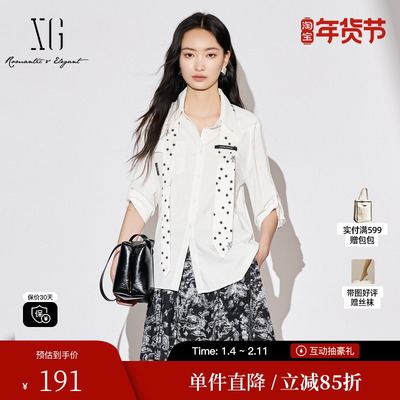 XG/雪歌XJ321032A151白色翻领衬衫时尚秋季新款领带搭配上衣女装