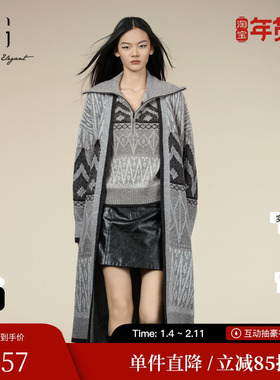 XG/雪歌XK411064B784灰色长袖毛针织衫2025冬季新款绵羊毛开衫女