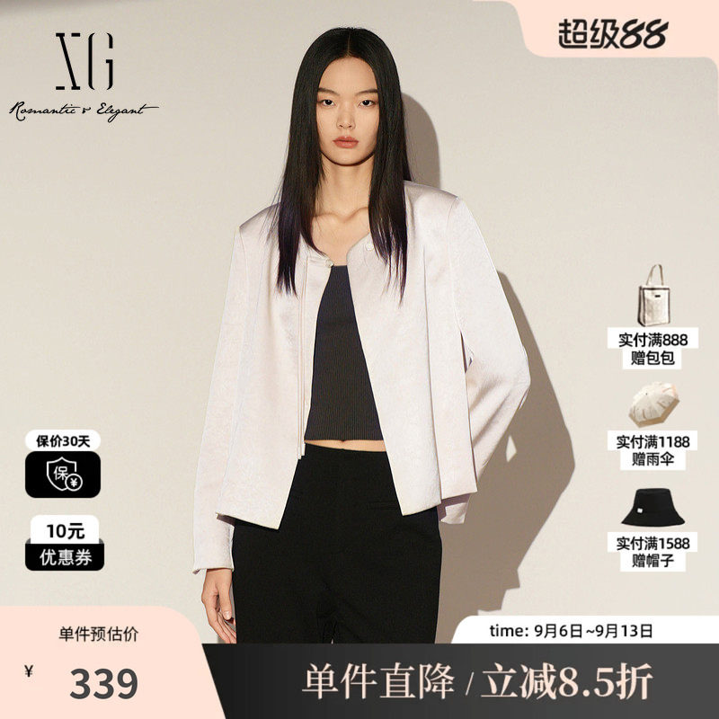XG/雪歌XL107024A291圆领新中式外套盘扣国风宽松直筒短款上衣女