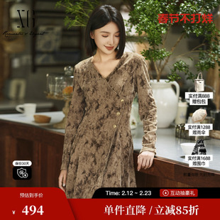 XG/雪歌XK404003B198碎花长袖连衣裙2025冬季新款收腰中长A字裙女