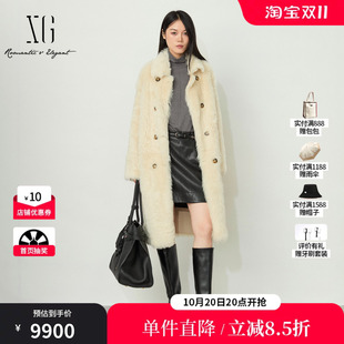 XG/雪歌 XL435003A691米白色长款仿皮草大衣加厚保暖软糯外套女装