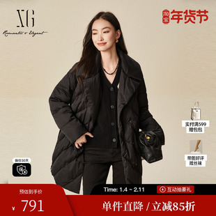 XG/雪歌XJ406093A790黑色鹅绒羽绒服时尚冬季新款翻领长袖外套女