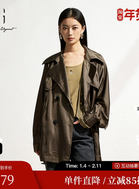 XG/雪歌XK108008A543中长款休闲风衣2025春季新款长袖翻领外套女