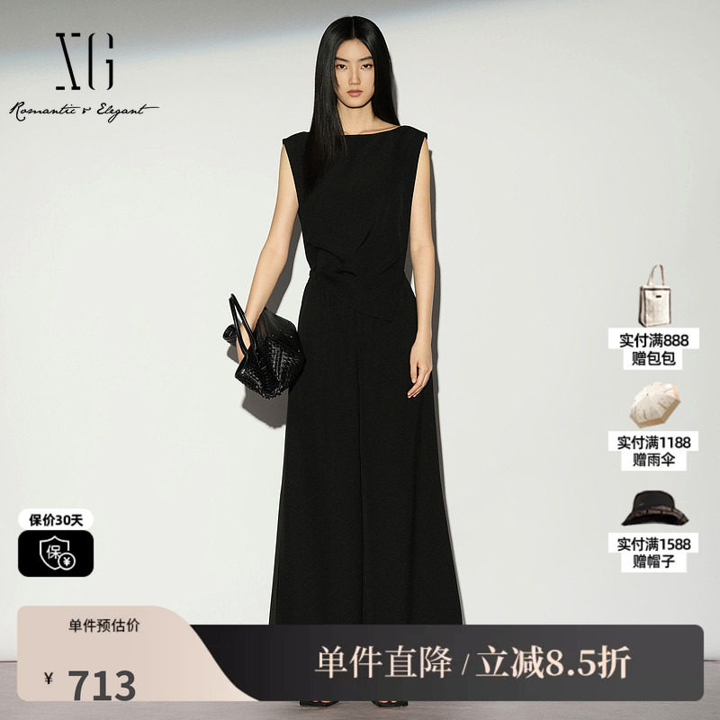 XG/雪歌XL202012A290 黑色无袖背心连体裤收腰高腰休闲阔腿长裤女