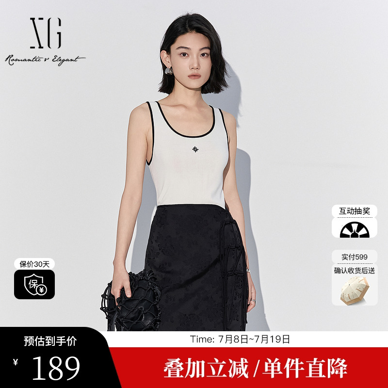 XG雪歌XL211817A891薄款修身毛针织衫2025夏季新款白色毛织背心女