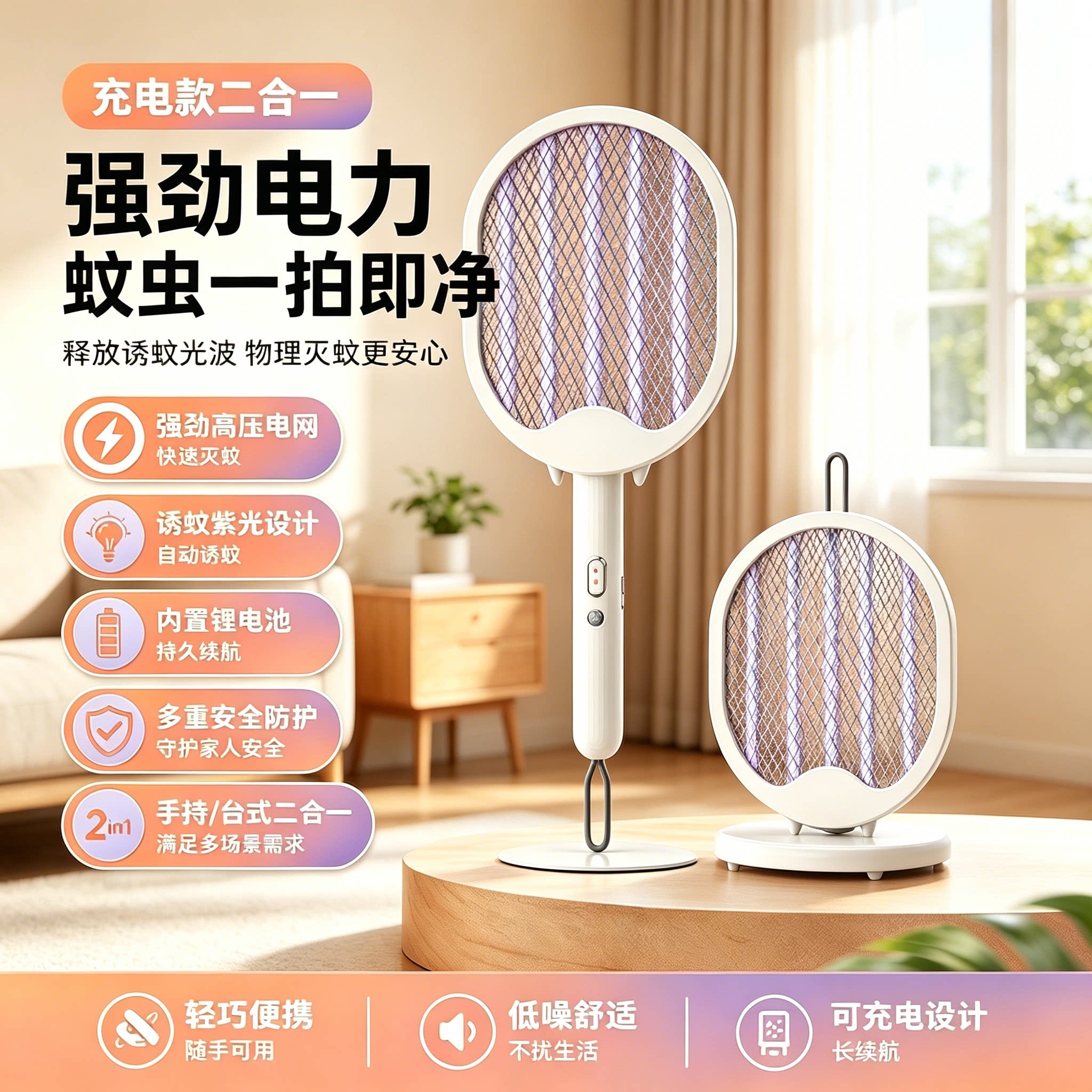 喵动力可充电灭蚊拍二合一图片