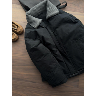 针织拼接爆款翻领短款羽绒服女黑色高级感时尚小众外套2025新款