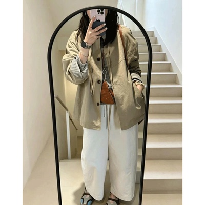 极简廓形女短款风衣卡其通勤百搭