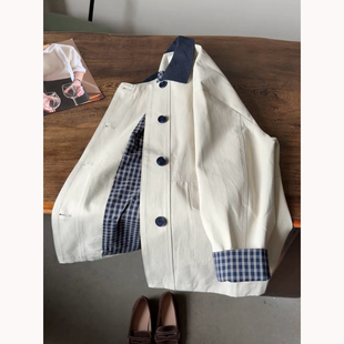 小个子今年正流行高级感中长款 格子拼接风衣外套女2026年新款 春季