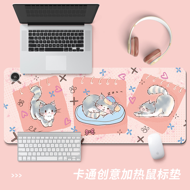 卡通创意加热鼠标垫超大学生发热桌面暖手垫超大桌面USB保暖学生宿舍桌面垫男女生卡通ins风暖手防水书桌垫
