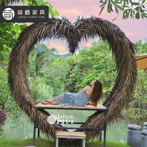 巴厘岛网红鸟巢秋千景区婚纱拍摄道具创意悬挂圆形床户外民宿鸟巢