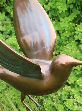 户外不锈钢仿铜小鸟摆件园林草坪动物装饰品售楼处小区景观雕塑