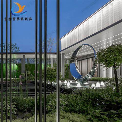 不锈钢雕塑可定制金属镜面外围镂空月亮圆环园林景观户外落地摆件