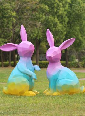 户外玻璃钢几何兔子雕塑景观园林动物售楼营销小区草坪装饰品摆件