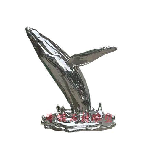 大型玻璃钢鲸鱼浪花雕塑不锈钢创意水景酒店门厅海洋动物摆件装饰