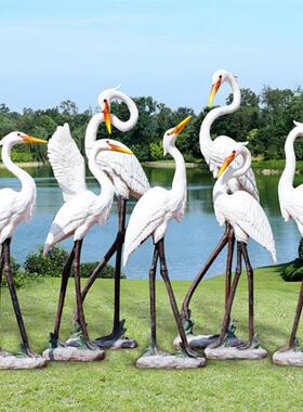 不锈钢仙鹤雕塑水池草坪镜面火烈鸟天鹅装饰售楼部玻璃钢白鹭摆件