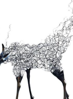 户外不锈钢鹿摆件抽象铁艺镂空鹿雕塑酒店大堂艺术售楼地产装摆件