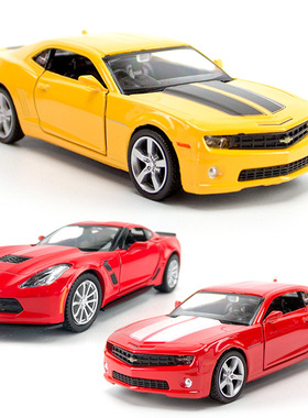 黄红色雪佛兰科迈罗克尔维特C7车模型摆件合金回力小轿车汽车玩具