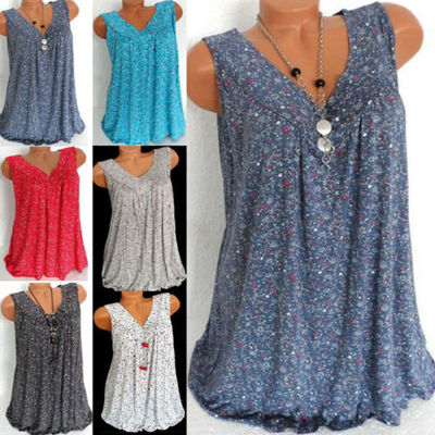 Oversize Ladies Summer Casual Blouse Tops Plus Size碎花背心