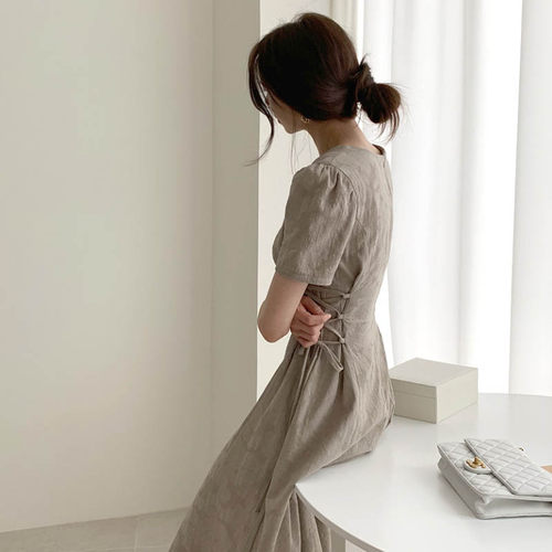 Vintage cotton and linen v-neck dress